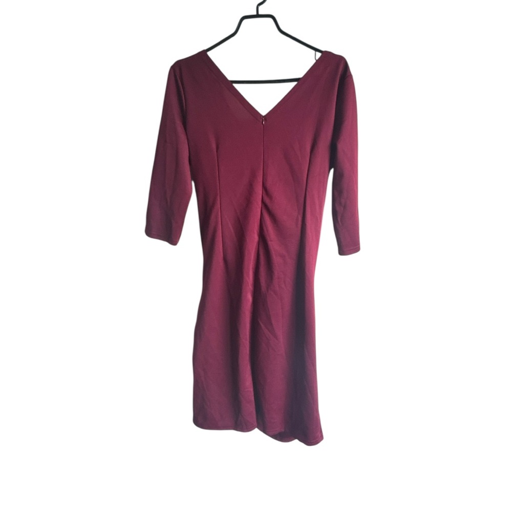 SHEIN XL Satin Ruched Midi Burgundy 3/4 Sleeve Dress - Picture 2 of 2